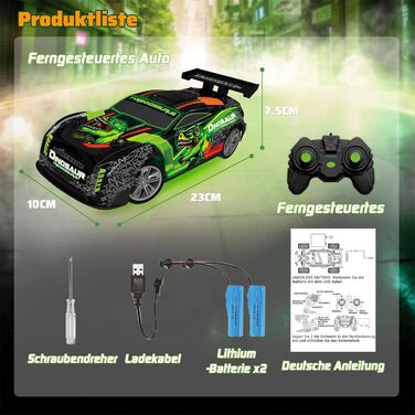 Радіокерований Monstertruck 1:20 2.4GHz Динозавр - швидкість 20 км/год, LED, Музика, для хлопчиків та дівчаток від 3 років