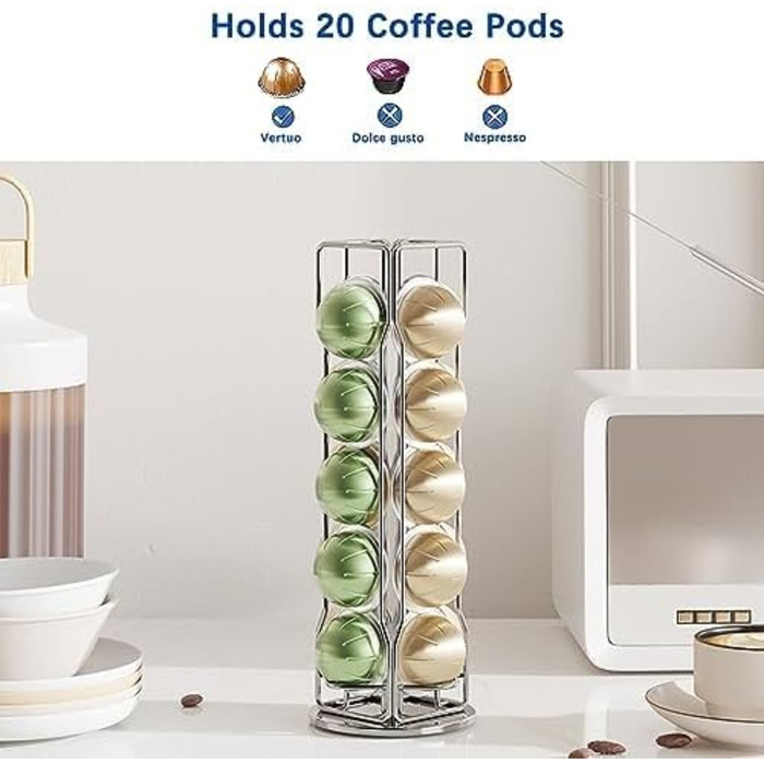 Тримач для капсул Nespresso Vertuo Sevenline – 20 капсул, обертається на 360°, срібний