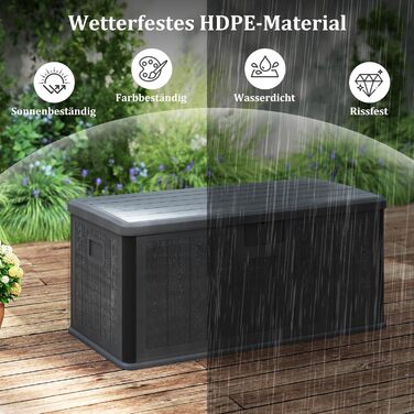 Ящик для зберігання садовий COSTWAY 378 л, водонепроникний, з кришкою на замок, для подушок та інструментів, сірий