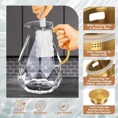 Скляна карафа Yirilan 2.2 л з кришкою, 74 унції, для води, склянка, глечик для води