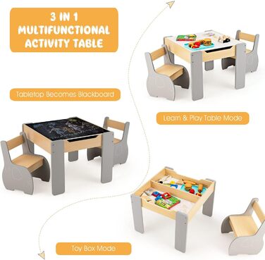 Дитячий стіл і стільці LIFEZEAL: комплект з місцем для зберігання, сірий