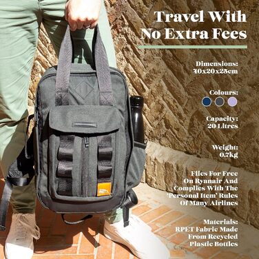 Рюкзак Cabin Max Memphis 20L Unisex Backpack - 40x20x25см Сумка для ручної поклажі з інтегрованим пакувальним кубом. Ідеальна сумка-рюкзак для ручної поклажі Ryanair (40 x 20 x 25 см, лавандовий)