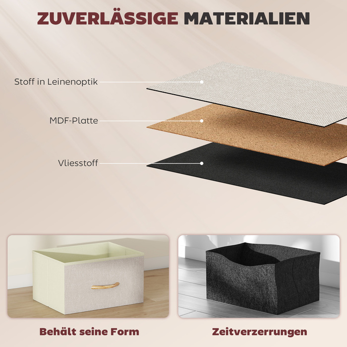 Комод для спальні з 5 текстильними висувними ящиками, сталевим каркасом, дерев’яною стільницею, 4 кишенями для зберігання та 2 гачками, бежевого кольору