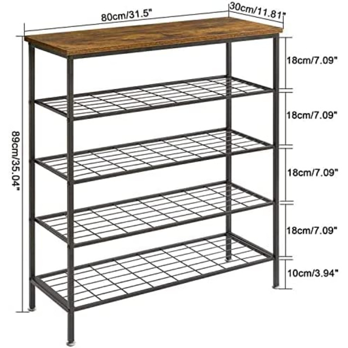 Підставка для взуття YMYNY, підставка для взуття, органайзер для взуття з 3 решітчастими полицями, для вітальні, передпокою, передпокою, спальні, HD-HTXJ004H (5-ступінчастий, вінтажно-коричневий)