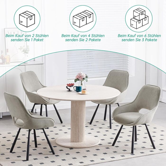 Набір обертових кухонних стільців 6 шт. з низькими підлокітниками, поворот 180°, автоматичне вирівнювання, для їдальні, кухні, комплект 6 шт. (Хакі, 4 шт.)