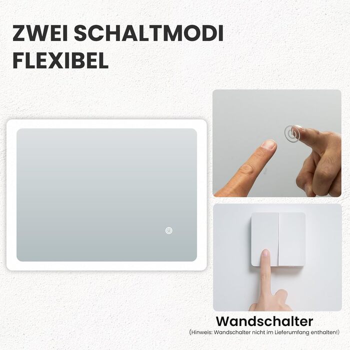 LED дзеркало для ванної кімнати з підсвічуванням 70x50 см, холодне біле світло 6000K, енергозберігаюче