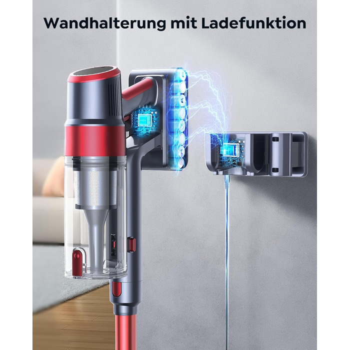 Акумуляторний пилосос SunSare бездротовий 50 кПа, 600 Вт, 65 хв з авторежимом, настінне кріплення, сенсорний екран, шланг 1м для підлоги, килимів, шерсті тварин, авто