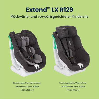 Автокрісло Graco Extend™ LX R129 Reboarder: від народження до 4 років (40-105 см), поворотне, збоку захист, чорний, Midnight Extend i-Size Single