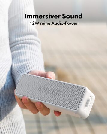 Портативна Bluetooth колонка Anker SoundCore 2, білий колір. Якісний звук, потужний бас, 24 години роботи від акумулятора, водонепроникність IPX7, сумісна з iPhone, Galaxy та іншими пристроями.