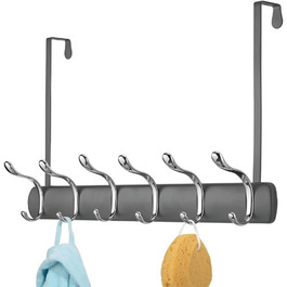 Практична вішалка mDesign - дверна вішалка з 12 гачками для кухні, передпокою та ванної кімнати - сучасний гачок для вішалки над дверима - сірий/сріблястий колір