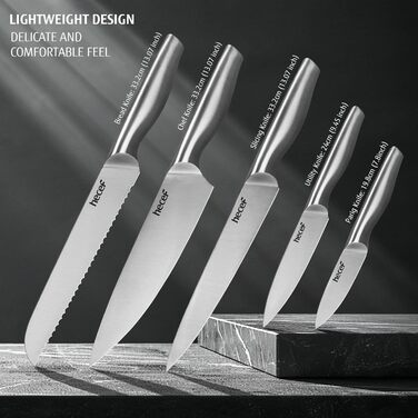 Набір ножів Hecef 6 предметів з підставкою, нержавіюча сталь, кухонні ножі, ергономічні ручки, подарункова коробка