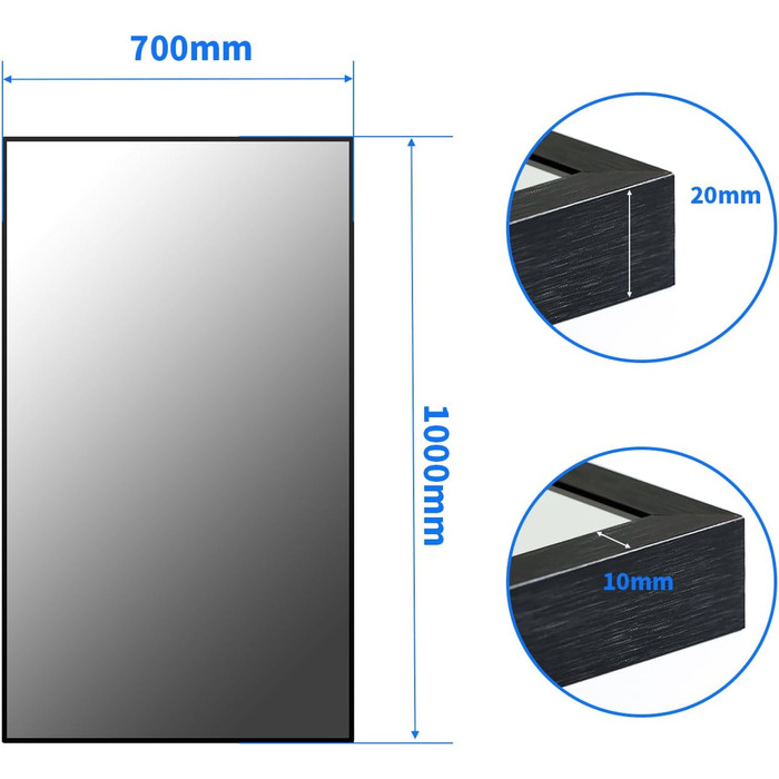 Дзеркало Boromal Spiegel Schwarz 100x60 см прямокутне з металевим каркасом. Чорне дзеркало для ванної кімнати, туалету, спальні. Розміри 100x60 см