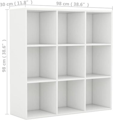 Книжкова шафа з 9 відділеннями Стояча полиця Настінна полиця Офісна полиця Полиця для зберігання книжкової шафи 98x30x98 см Інженерна деревина (біла)
