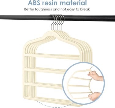 Набір з 6 вешалок для штанів DUDUCOFU з оксамитовим покриттям, ABS пластик, бежевий колір