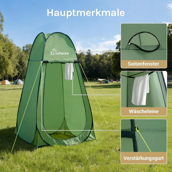 Складана душова та роздягальня палатка WolfWise для кемпінгу та пляжу, водонепроникна з UV-захистом, компактна (190x100 см), зелена