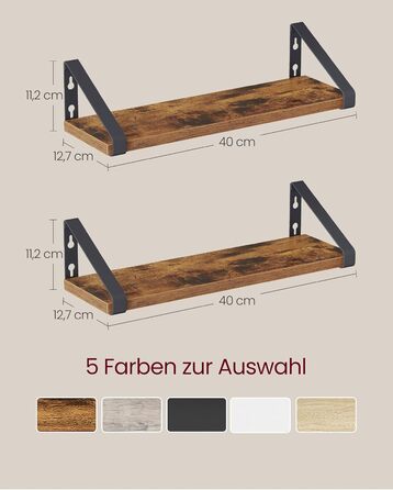 Настінна полиця VASAGLE, 6 шт. у наборі, полиці для стін, 30/35/40 см, для вітальні, кухні, кабінету, ванної кімнати, вінтажний коричневий + матовий чорний, LWS033K02