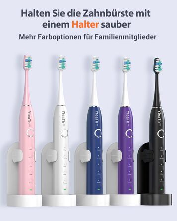 Електрична зубна щітка зі звуковими вібраціями, 8 насадок, 5 режимів, таймер, акумулятор 120 днів, для дорослих, чорний колір, заряджна станція