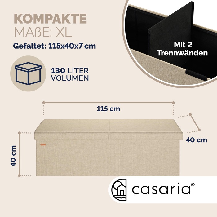 Лавка для сидіння Бежевого кольору 115x38x38 см зі складним сидінням