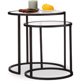 Чорний журнальний стіл з 2 шт. , гніздовий стіл, журнальний столик, зі скляною стільницею, в тон один одному, HBT 50,5x50x50см, загартоване скло, стандарт