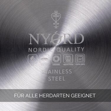Німецька сковорода NYORD з нержавіючої сталі - антипригарна, з керамічним покриттям, для індукції, газу та кераміки, з кришкою, 24 см