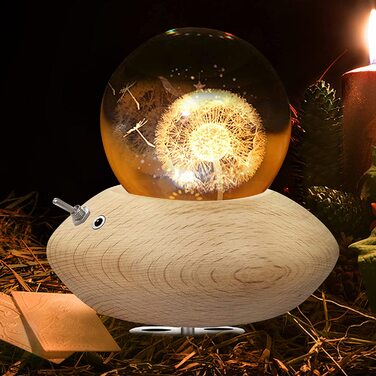 Кришталева куля Музична скринька, нічник Музична скринька з теплою проекційною лампою дерев'яна підставка обертові музичні скриньки K9 на Різдво подарунок на день Народження, День Подяки (Кульбаба), 3D