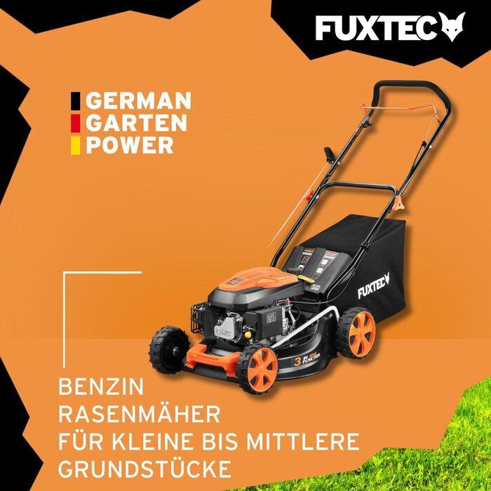 Бензокоса FUXTEC 3в1 FX-RM4646ECO: 3,5PS, 46 см, 50л кошик, мульчування, 25 кг