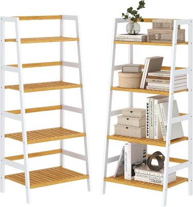 Багатофункціональна бамбукова полиця VIAGDO з 4 ярусами для ванної кімнати, книг, взуття, рослин, балкону, квітів. Білий колір