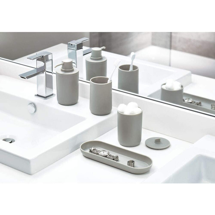 Набір для ванної кімнати iDesign Badezimmer Set (сірий): мильниця, тримач для зубних щіток, дозатор ватних дисків, піднос.
