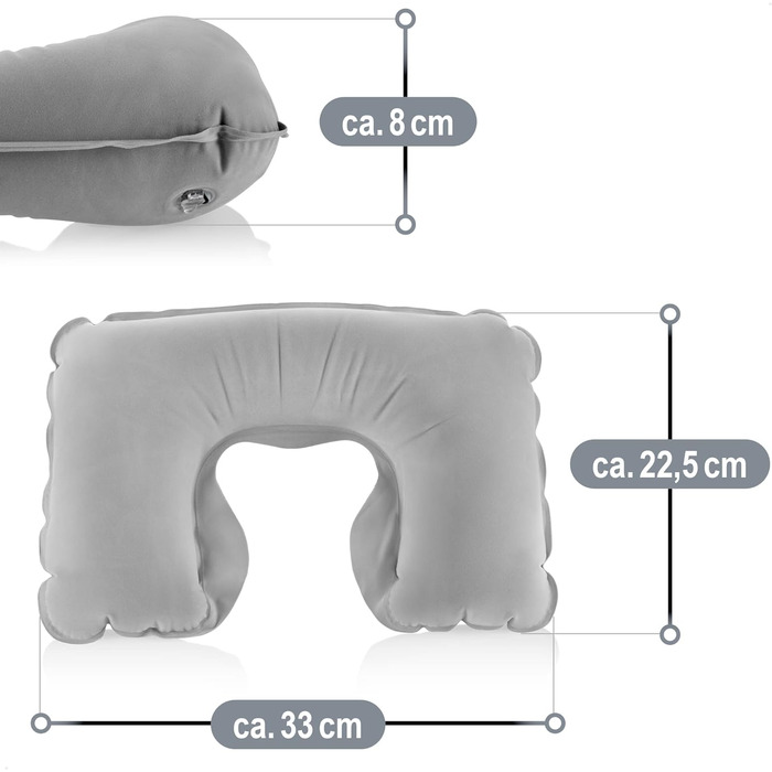 Надувна подушка для підтримки шиї - подушка для подорожей в літаку, поїзді та автобусі (сіра), 2 шт.