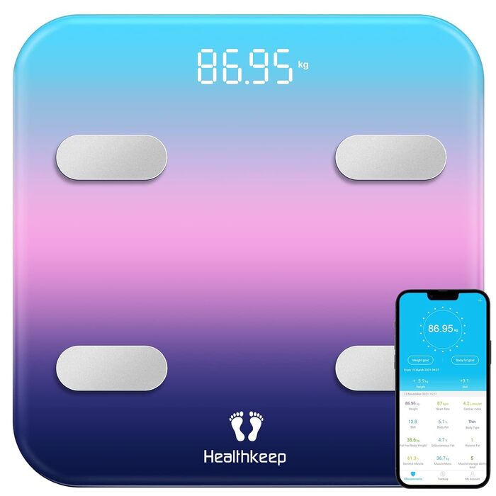 Переможець цифрового тесту Body Fat Scale з додатком, Bluetooth, ІМТ, м'язова маса, BMR (310 Rainbow)