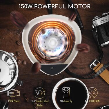 Кавомолка електрична Aigostar для кави, спецій, горіхів та зерна, нержавіюча сталь, 60г, 200 Вт, біла (2 шт)