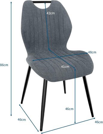 Набір обідніх стільців для їдальні, кухні, вітальні (6 шт., сірий). М'які стільці з тканинною спинкою та металевими ніжками.