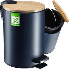 Відро для сміття KADAX, 3 л, 5 кольорів, маленьке педальне відро зі знімним контейнером, бамбукова кришка, для ванної та туалету (темно-синій)