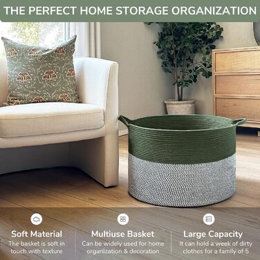 Корзина для зберігання TIMEYARD, плетена корзина для дитячої кімнати, 55x35 см, оливковий колір