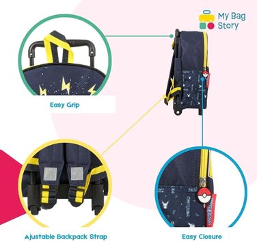 Візок - Покемон - Синій - Діти - Школа - Дитячий садок - Початкова школа - Шкільна сумка для хлопчиків - Розмір 32 см - Регульовані ремені - Колеса - Ідея для подарунка, Синій, 32 см, Класичний