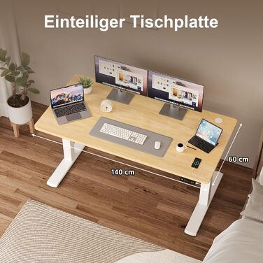 Регульований за висотою стіл JUMMICO 140x60 см, електричний, з пам'яттю, бежевий