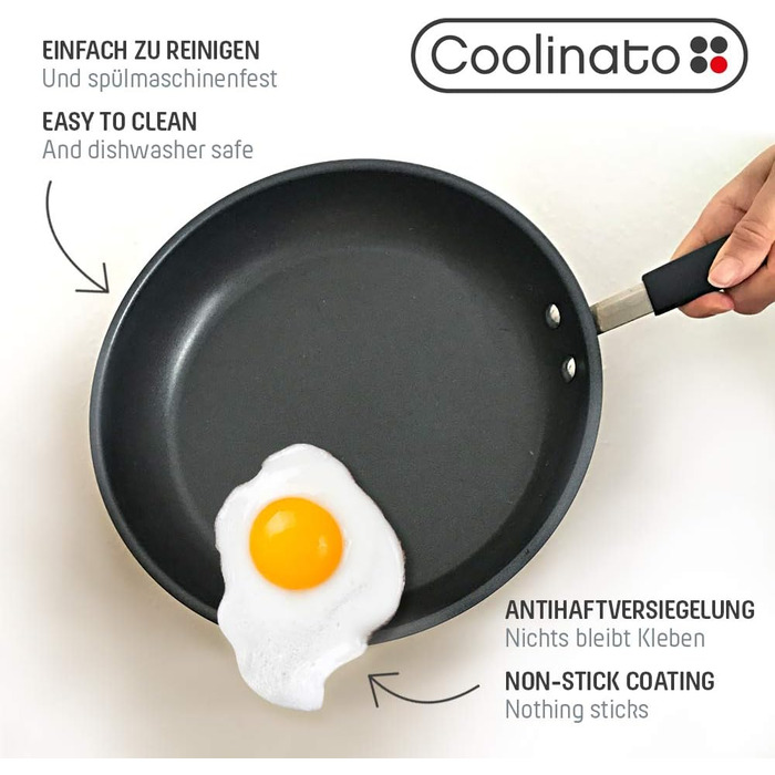 Сковорода Coolinato, сковорода з нержавіючої сталі з покриттям 24 см для газової керамічної електричної індукційної та духовки