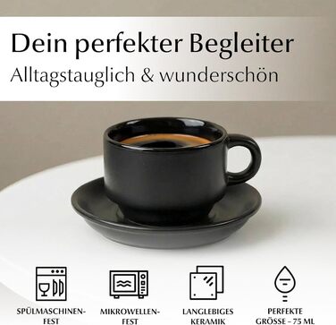 Набір кавових чашок Miamio Le Papillon (Чорний) 6 шт. по 75 мл з підставкою та стійкою