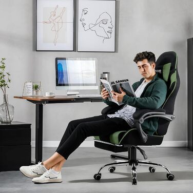 Ігровий крісло GTPLAYER з масажем, підніжка, підголовник, поперекова подушка, оббивка з тканини, білий/зелений