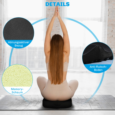 Подушка для сидіння, ергономічна, з дихаючою оббивкою, нековзна, розмір 44x39x13 см, чорного кольору