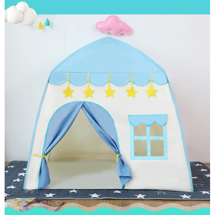 Дитячий ігровий намет із зірковими вогнями Princess Castle Teepee для внутрішнього та зовнішнього використання (синій)