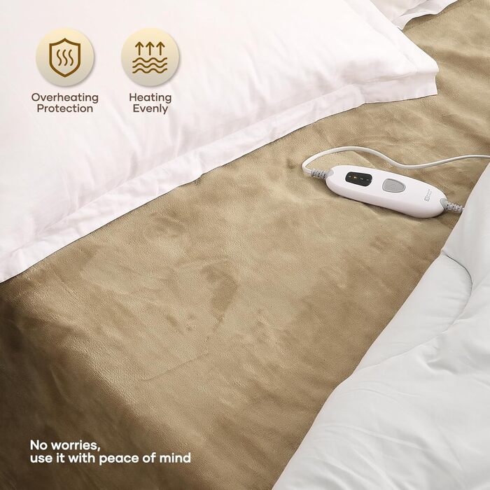 Електричний ковдрик-плед з 4 рівнями нагріву та автовимкнення через 6 годин, 130x180 см, м'який фланель, для зігрівання тіла, машинне прання