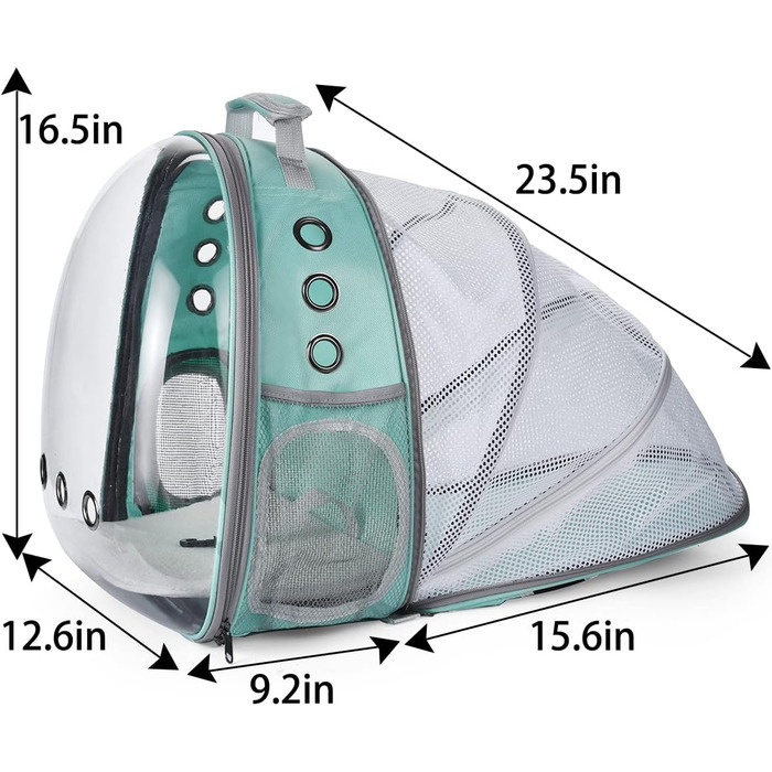 Рюкзак космічна капсула, сумка-переноска для котів та собак (Bean Green, заднє розширення)