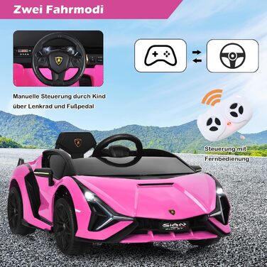 Дитячий електромобіль Lamborghini GOPLUS з пультом керування, Bluetooth, USB, музикою та сигналом, швидкість 3-5 км/год, для дітей 3-8 років, білий/рожевий