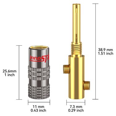 Штекер типу банан InnoStars, 24K із золотим покриттям, 12 пар, закрита гвинтова конструкція, для кабелю 12-20 AWG