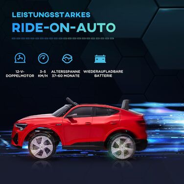 Дитячий електромобіль HOMCOM Audi E-tron 12V з пультом, ременем безпеки, музикою (MP3/USB/TF), для дітей 3-5 років, 3-5 км/год, червоний