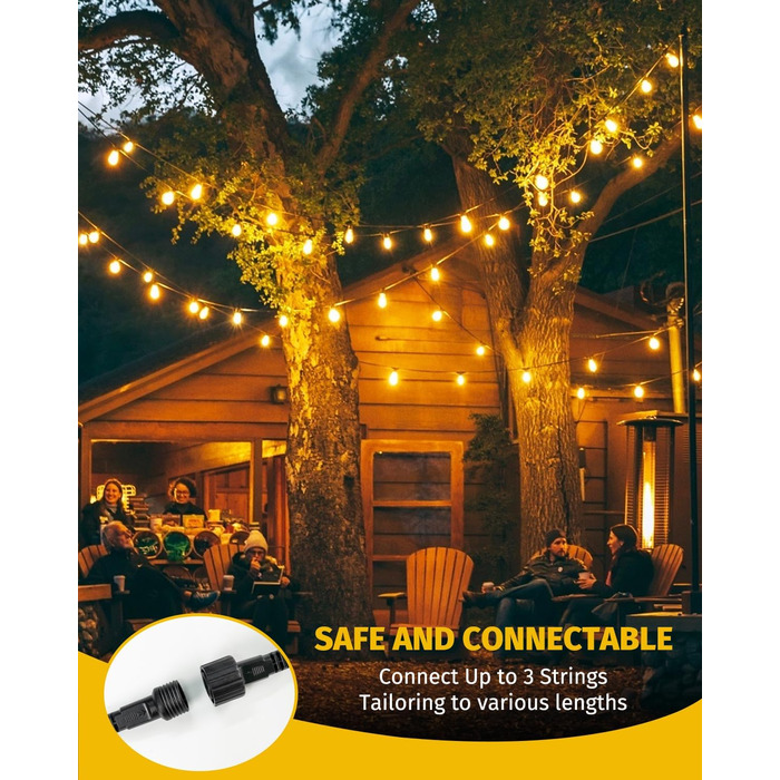 Ланцюжок прикрас для зовнішнього використання, 10м, G40 лампочки. Водостійкий (IP68), диммування, з пультом ДУ. Ідеально для балкона, павільйону, саду, тераси, вечірки, весілля.