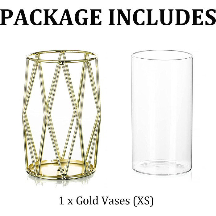 Маленька ваза для пампасної трави Сучасні вази для прикраси весільного столу, геометрична декоративна ваза, скляна ваза для квітів для вітальні, Тюльпани, квіти, Троянда, 16 см у висоту (X-Small, золото)