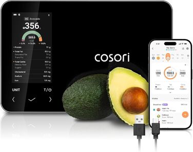 Ваги кухонні COSORI Smart Kitchen - цифрові, з підключенням до додатку, підрахунок калорій, 19 поживних речовин, USB-C, преміум якість