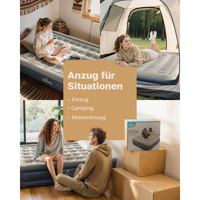 Надувне ліжко iDOO для 2 осіб з електричним насосом, 152x203x38 см, 295 кг, для кемпінгу